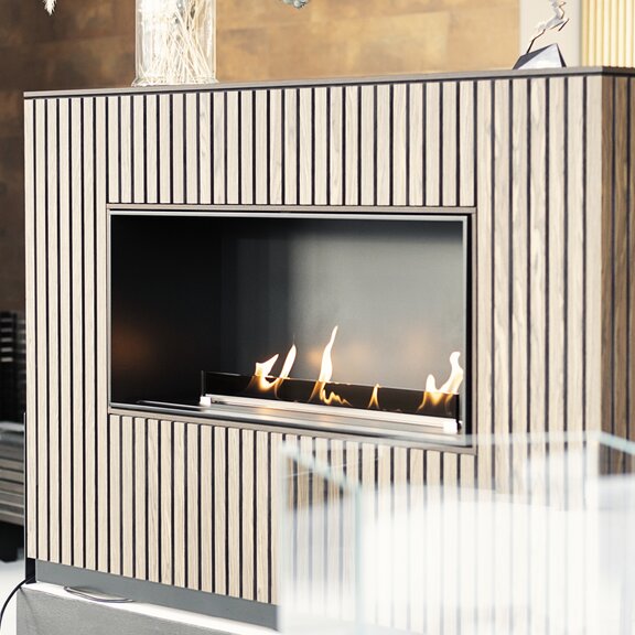Brûleur bioéthanol Panel Wall Face profonde Habillage bois Mobile