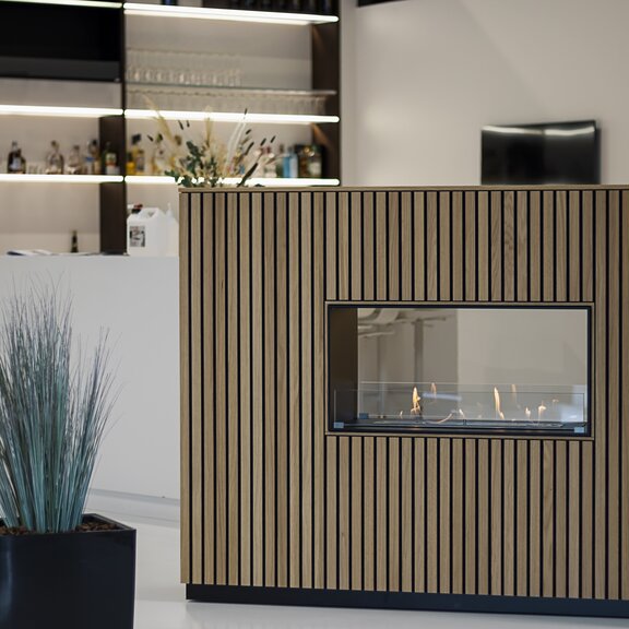 Brûleur bioéthanol Panel Wall Tunnel profond Revêtement en bois Bar