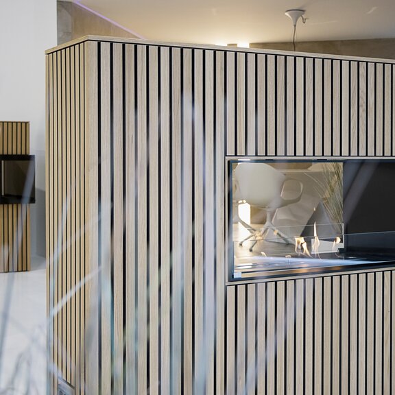 Brûleur bioéthanol Panel Wall Tunnel profond Revêtement en bois